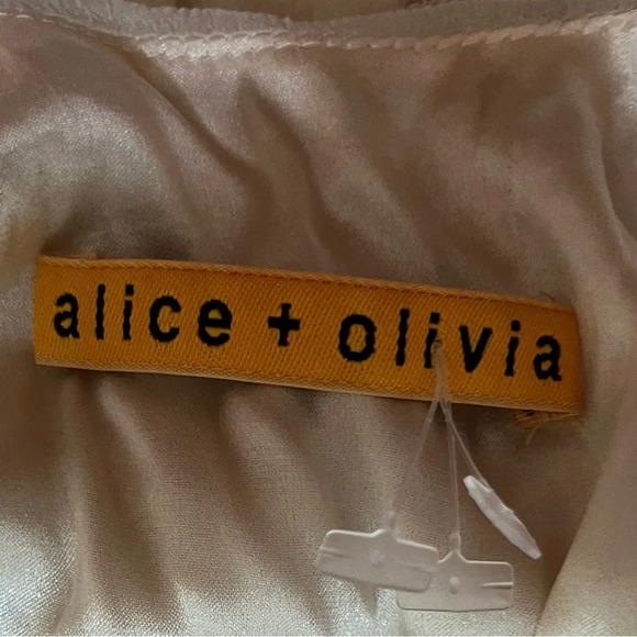 Alice+Olivia Silk Beaded Gold And White Low Back Sleeveless Mini Dress PP - Picture 4 of 6